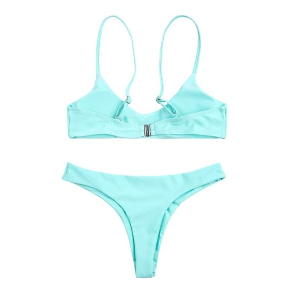 SherryDC Scoop Neck Push Up Padded Brazilian Thong Bikini Swimsuit Sky Blue S - Picture 4 of 4
